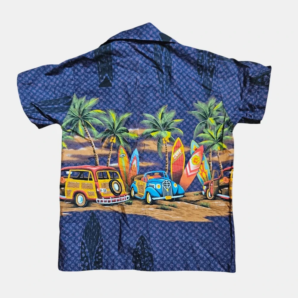 Royal Hawaiian Creations Boys‎ Button Up Shirt 2 Cars Surfboard Beach Aloha